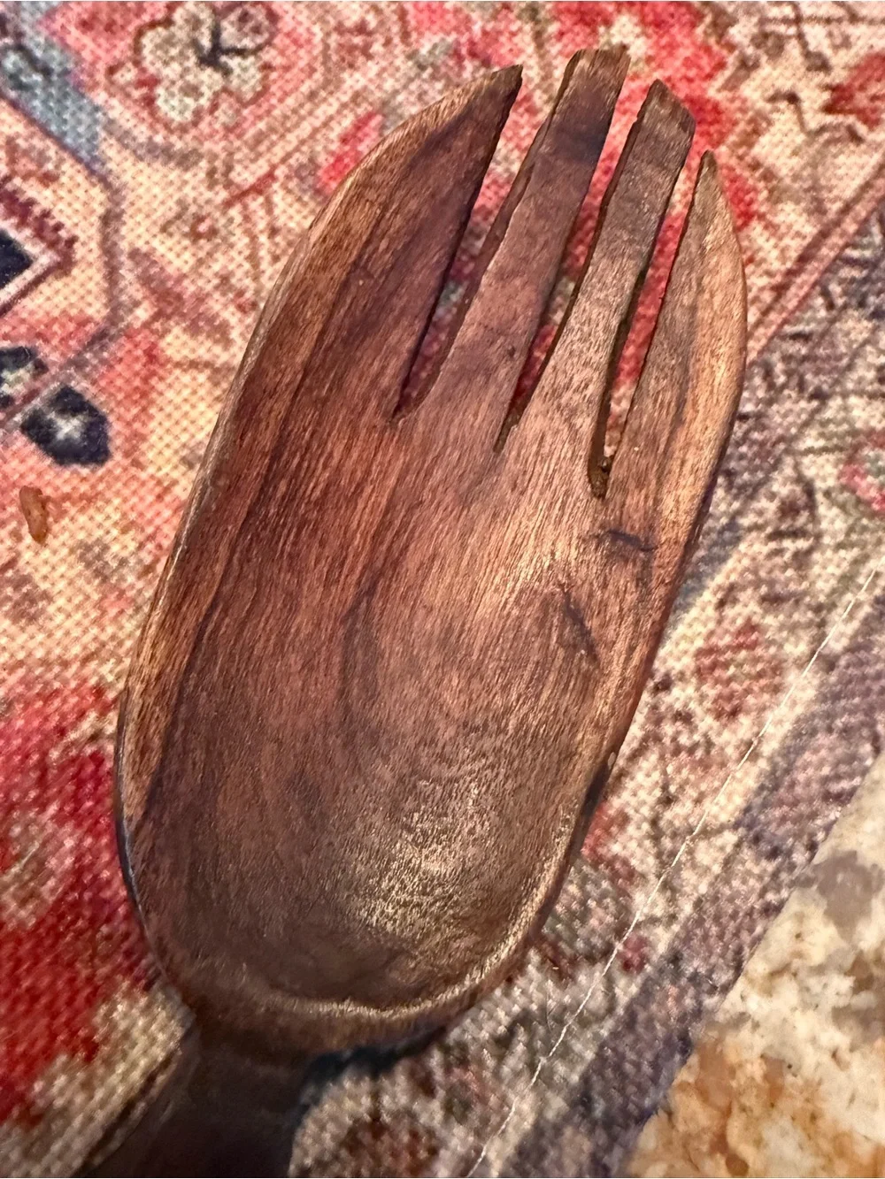 Wooden Salad Spoon Fork Set Utensil Hand Carved 12 Inch